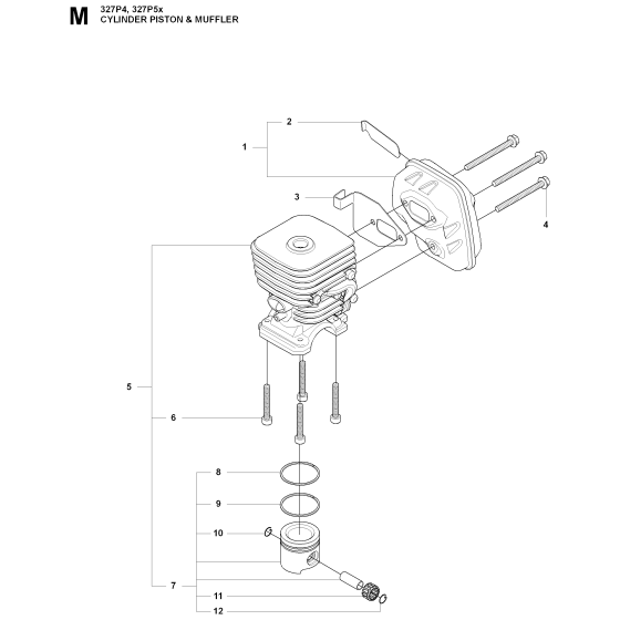 Cylinder, Piston & Muffler Assembly for Husqvarna 327P Pole Pruners