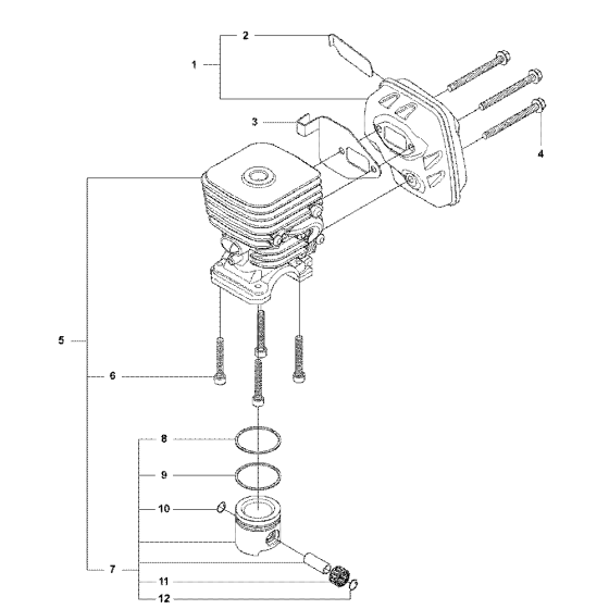 Cylinder, Piston & Muffler Assembly for Husqvarna 327PT5S Pole Pruners