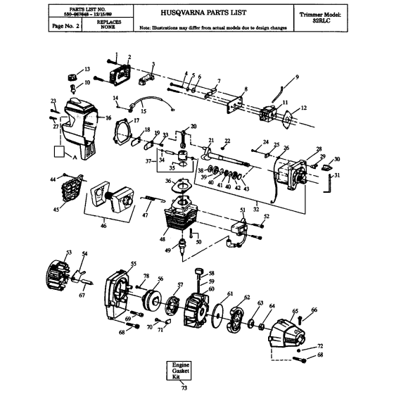 Engine Assembly For Husqvarna 32Rlc Brushcutter