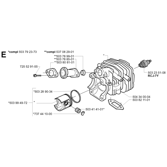 Cylinder Piston Assembly For Husqvarna 333 Chainsaw 