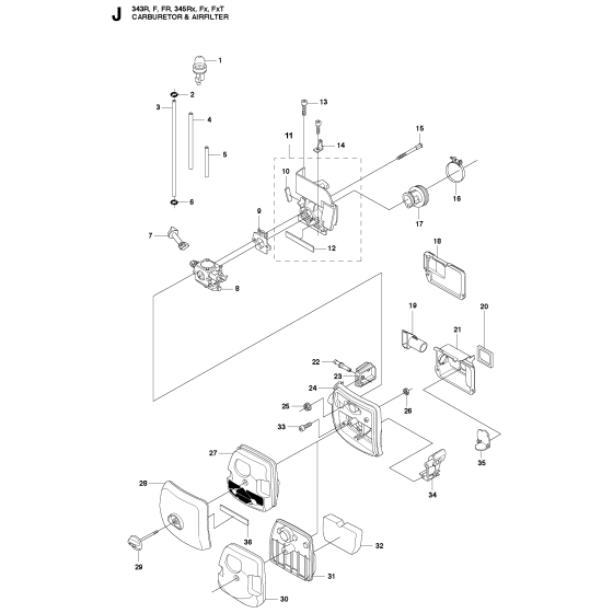 Carburetor & Air Filter Assembly For Husqvarna 343Fr Brushcutter