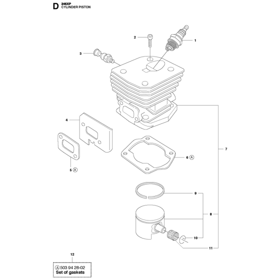 Cylinder Piston Assembly For Husqvarna 346XP Chainsaw 