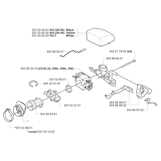 Carburetor & Air Filter Assembly For Husqvarna 350 Chainsaw 