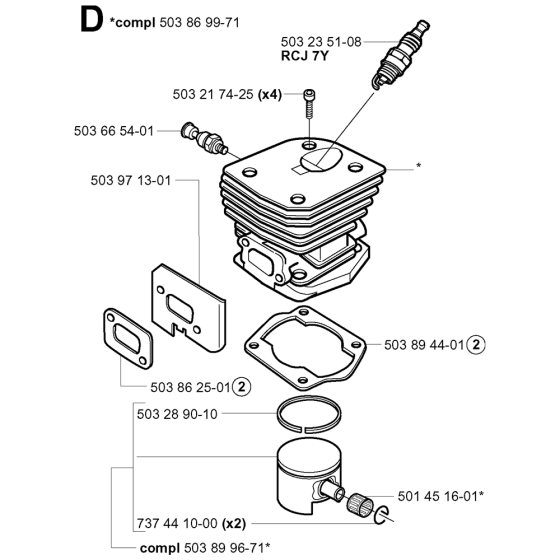 Cylinder Piston Assembly For Husqvarna 351 Chainsaw 