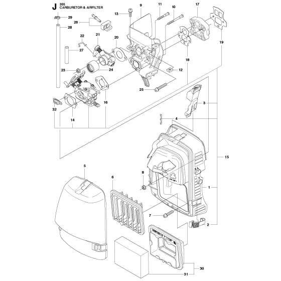 Carburetor & Air Filter Assembly For Husqvarna 355FRM Brushcutter