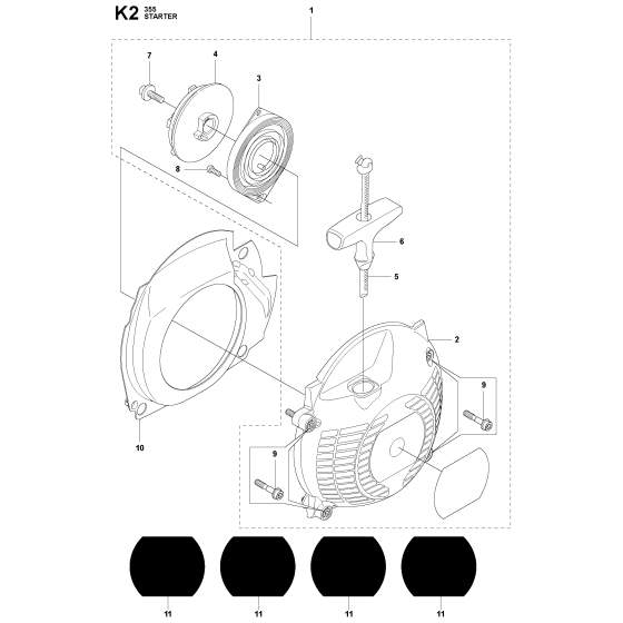 Starter-1 Assembly For Husqvarna 355FXT Brushcutter