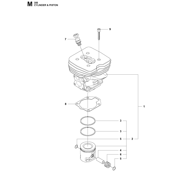 Cylinder Piston Assembly For Husqvarna 355FXT Brushcutter