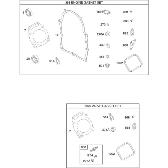 Engine and Valve Gasket Assembly for Briggs and Stratton Model No.359447-0044-E1 Horizontal Shaft Engine