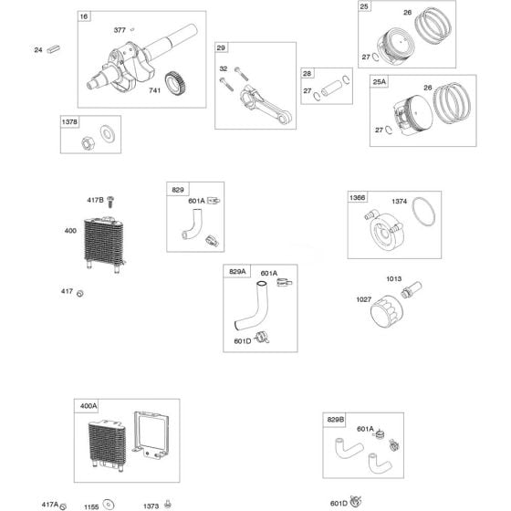 Crankshaft, Cylinder and Piston Assembly for Briggs and Stratton Model No.613277-0004-E1 Horizontal Shaft Engine