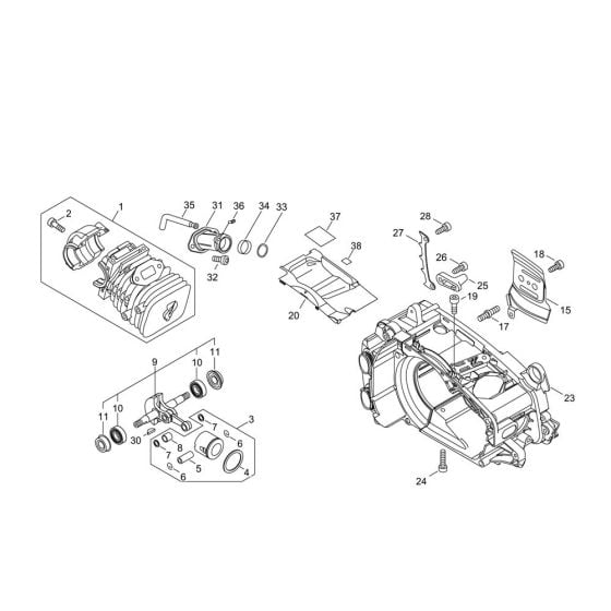 Cylinder, Piston, Crankshaft for Shindaiwa 360TS Chainsaw