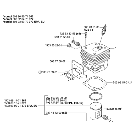 Cylinder Piston Assembly For Husqvarna 362XP Chainsaw 