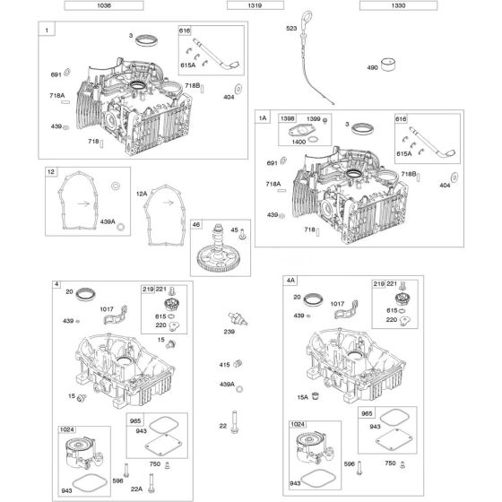 Sump and Camshaft Assembly for Briggs and Stratton Model No. 613777-0116-J1 Vertical Shaft Engine