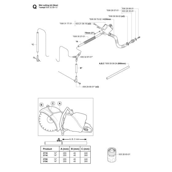 Water Hose Assembly for Husvqarna 375K Disc Cutter