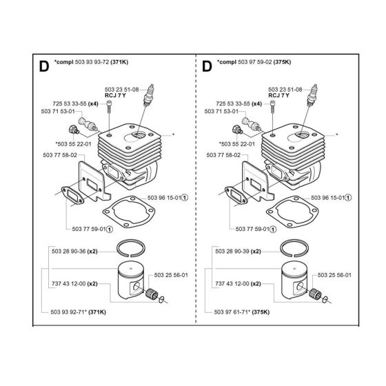 Cylinder, Piston Assembly for Husvqarna 375K Disc Cutter