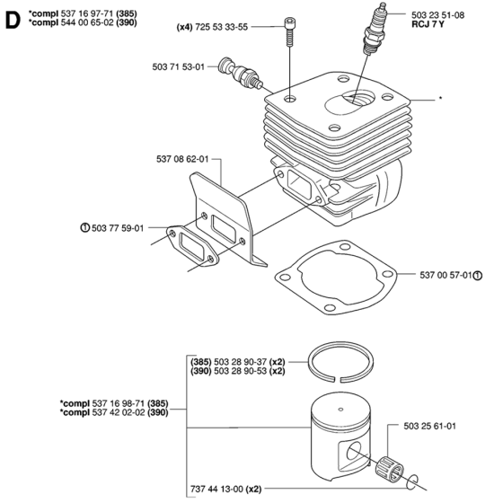 Cylinder Piston Assembly For Husqvarna 385XP Chainsaw 