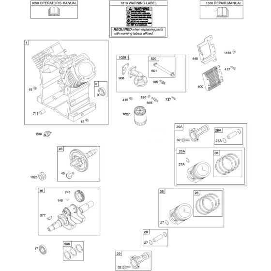 Camshaft, Cylinder and Piston Assembly for Briggs and Stratton Model No.389445-0114-E2 Horizontal Shaft Engine