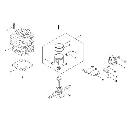 Cylinder, Piston, Crankshaft for Shindaiwa 390SX Chainsaw