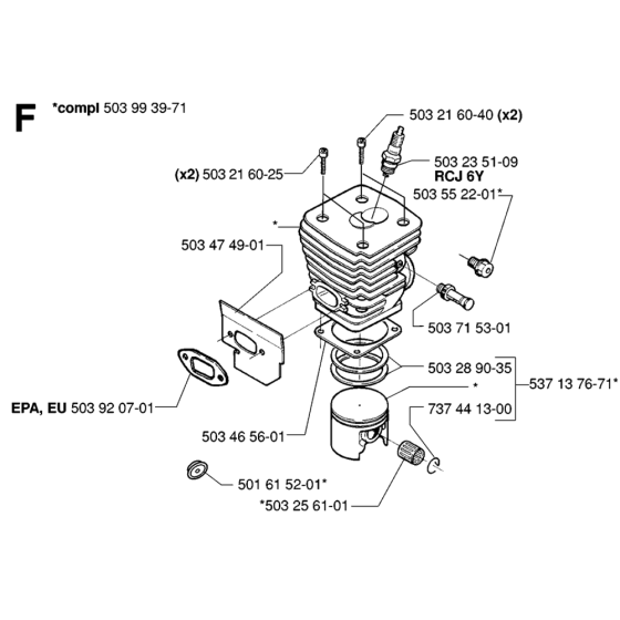 Cylinder Piston Assembly For Husqvarna 395XP Chainsaw 