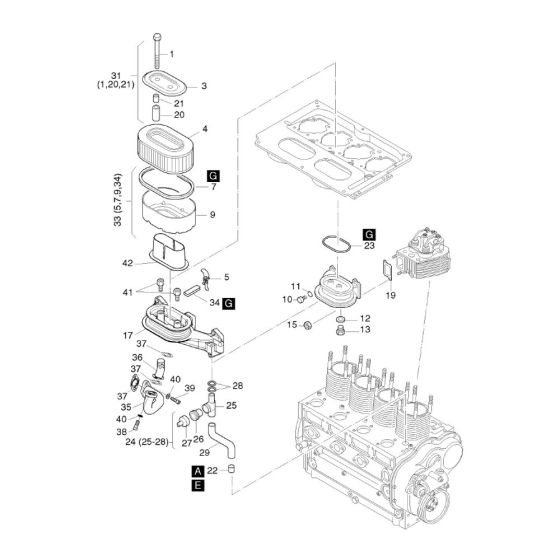 Air filter, air intake manifold Assembly for Hatz 3L43C Diesel Engine