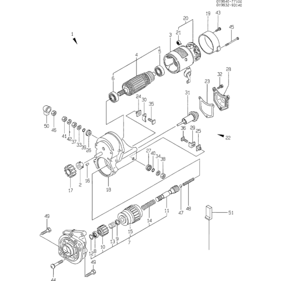 Starting Motor Assembly for Yanmar 3TNA72L Engine