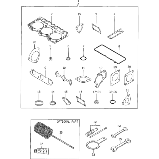 Gasket Set and Tools Assembly for Yanmar 3TNE68 Engine