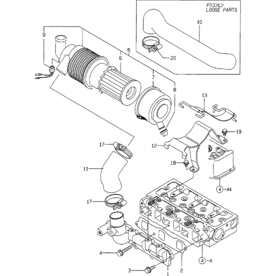 Suction Manifold and Air Cleaner Assembly for Yanmar 3TNE68 Engine