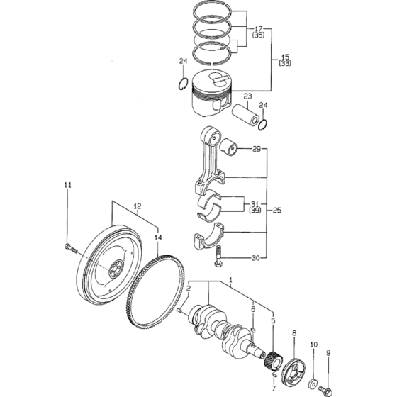 Crankshaft and Piston Assembly for Yanmar 3TNE68 Engine