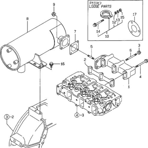 Exhaust Manifold and Silencer Assembly for Yanmar 3TNE88 Engine