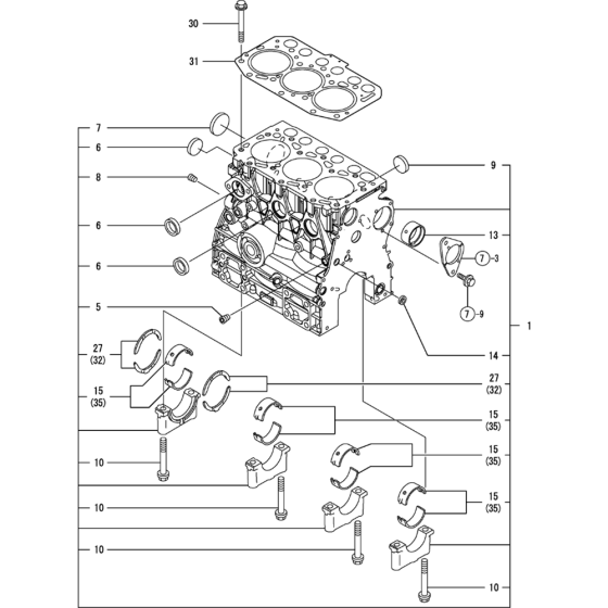 Cylinder Block Assembly for Yanmar 3TNV70-STB Engine