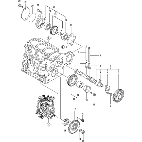 Camshaft and Drving Gear Assembly for Yanmar 3TNV82A-KWA Engine