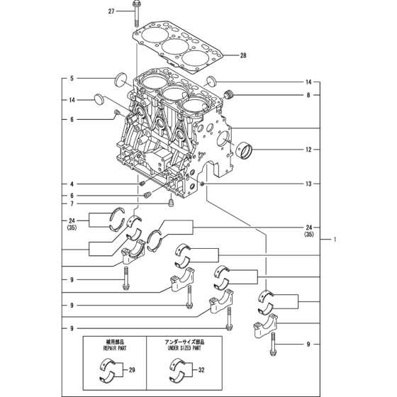 Cylinder Block Assembly for Yanmar 3TNV88-BPTB2 Engine