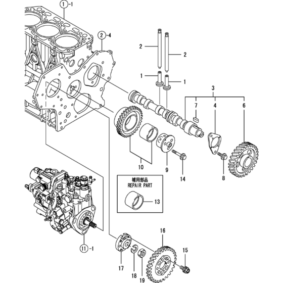 Camshaft and Driving Gear Assembly for Yanmar 3TNV88-BPTB2 Engine