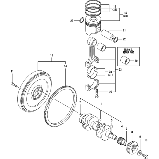 Crankshaft and Piston Assembly for Yanmar 3TNV88-BPTB2 Engine