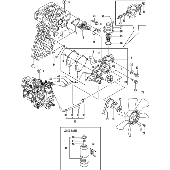 Cooling Water System Assembly for Yanmar 3TNV88-MWA Engine