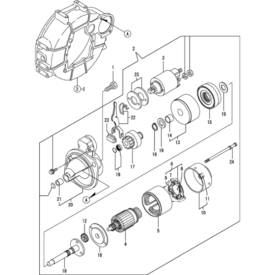 Starting Motor Assembly for Yanmar 3TNV88-MWA Engine