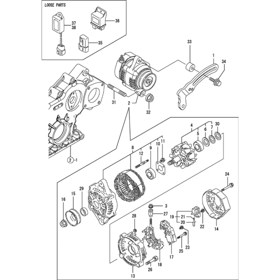 Generator Assembly for Yanmar 3TNV88-MWA Engine