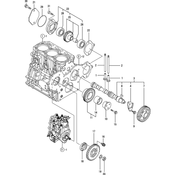 Camshaft and Driving Gear Assembly for Yanmar 3TNV88-MWA Engine