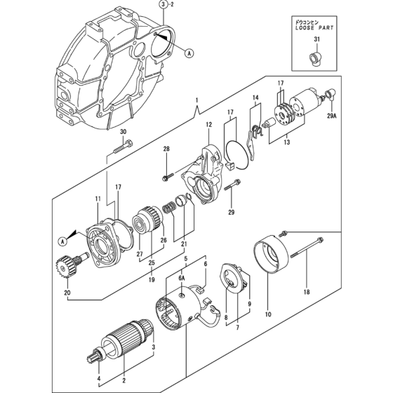 Starting Motor Assembly for Yanmar 3TNV88-XTBZ Engine