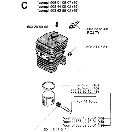 Cylinder Piston Assembly For Husqvarna 45 Chainsaw