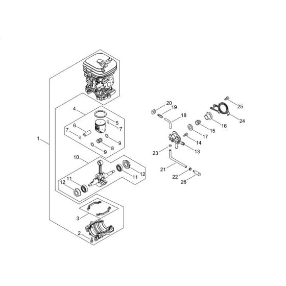 Cylinder, Piston, Crankshaft for Shindaiwa 451S Chainsaw