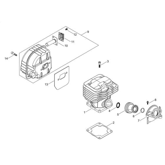 Cylinder, Muffler for Shindaiwa 452S Chainsaw