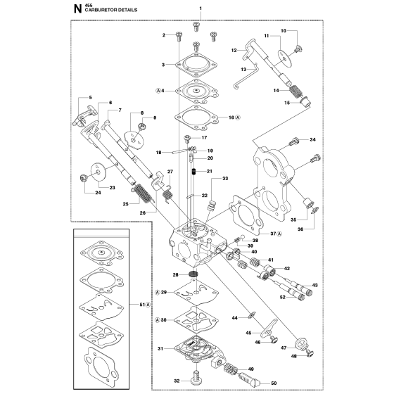 Carburetor Details Assembly For Husqvarna 455 Rancher Chainsaw