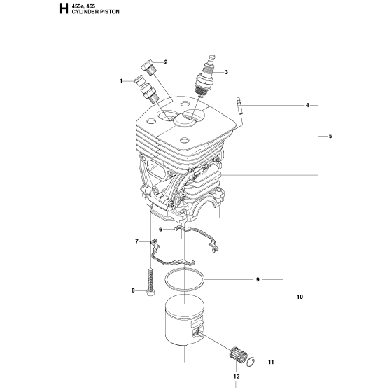 Cylinder Piston Assembly For Husqvarna 455 Rancher Chainsaw