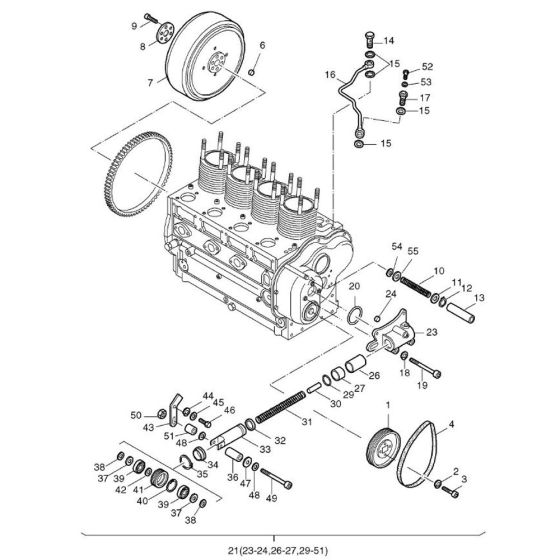 Pulley, Flywheel, Belt Tensioner Assembly for Hatz 4L43C Diesel Engines