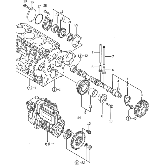 Camshaft and Driving Gear Assembly for Yanmar 4TNE84 Engine