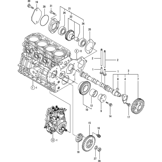 Camshaft and Driving Gear Assembly for Yanmar 4TNV84T-KWA Engine