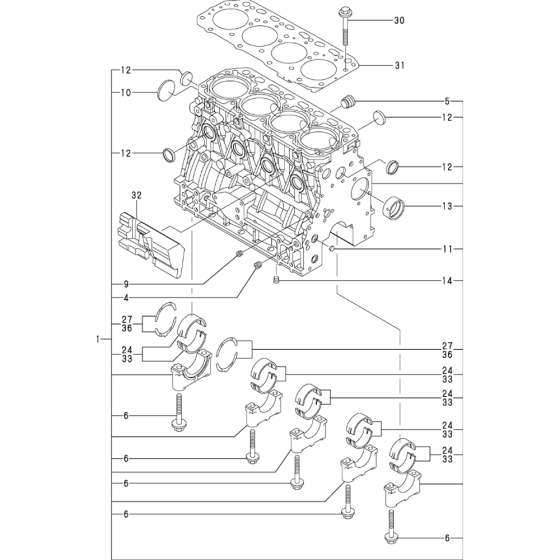 Cylinder block Assembly for Yanmar 4TNV84T-XWA  Engine