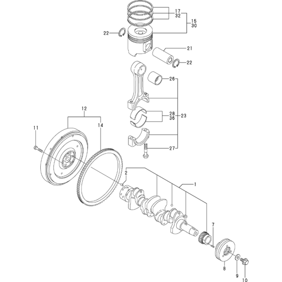 Crankshaft and Piston Assembly for Yanmar 4TNV84T-XWA  Engine