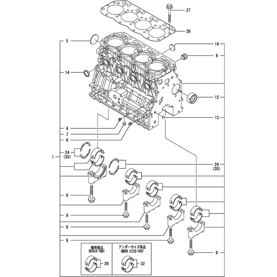 Cylinder Block Assembly for Yanmar 4TNV88-BPTB Engine