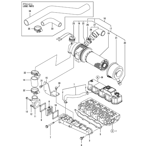 Suction Manifold and Air Cleaner Assembly for Yanmar 4TNV88-QTB Engine